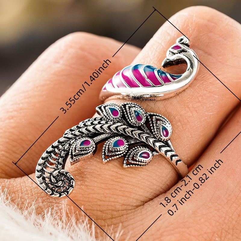 Women's Vintage Peacock Adjustable Open Rooster Ring